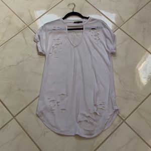 White oversized Distressed T-Shirt